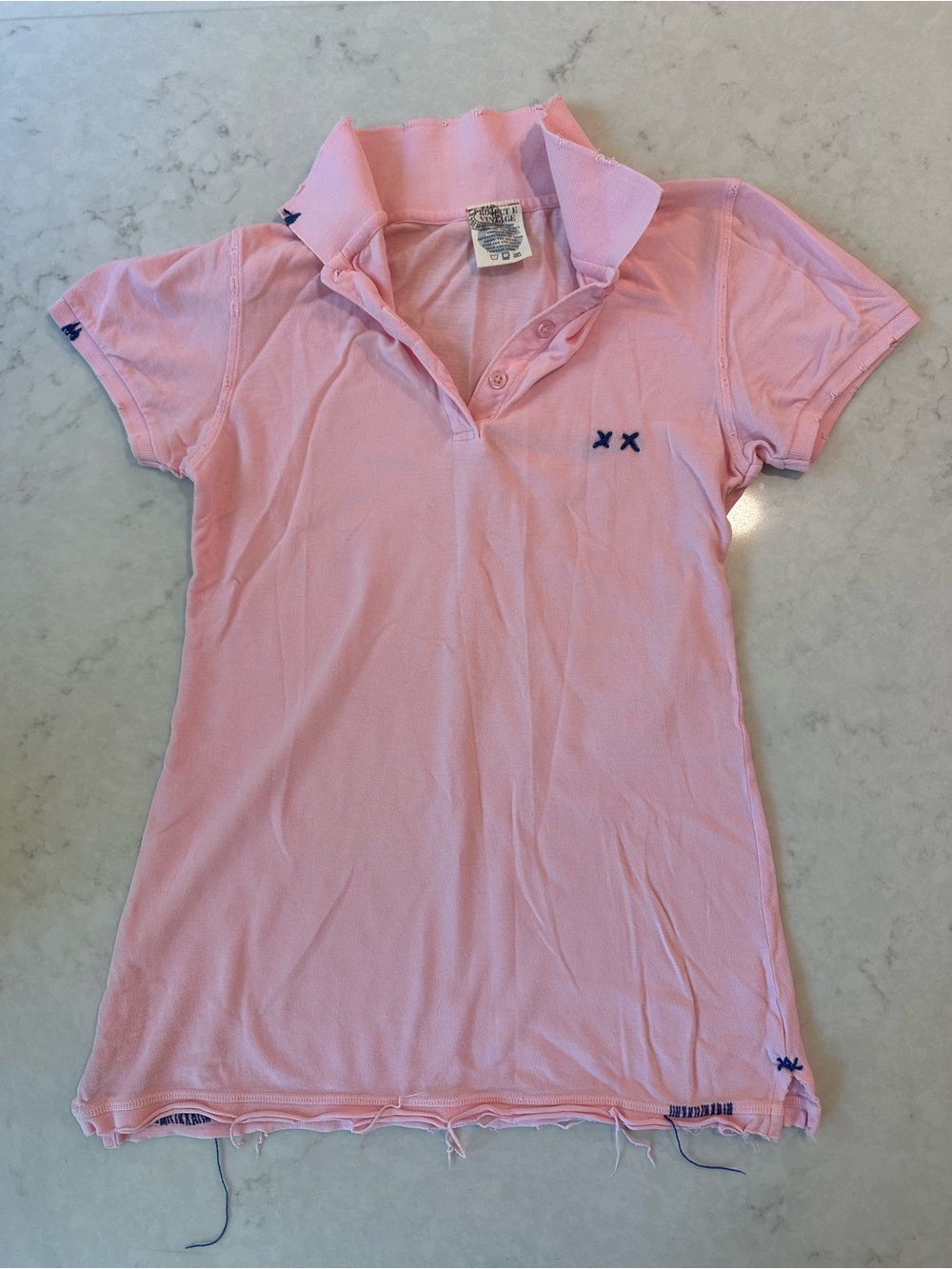 Project E Vintage Womens Light Pink Distressed Fitted Polo Tee Y2K Sz Medium